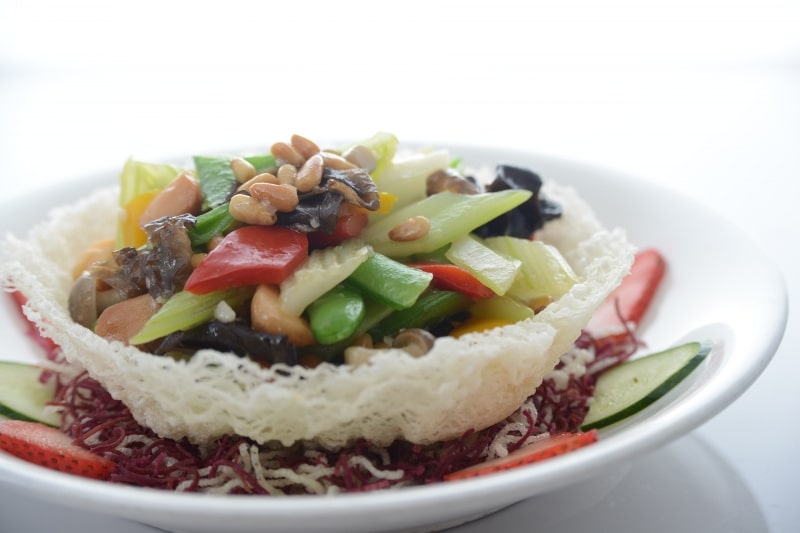 Stir-fry Black Fungus with Diced Vegetables, Honey Bean & Macadamia